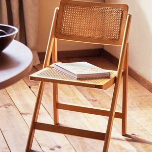厂家直销椅子餐椅藤编折叠椅实木收纳耐用静音阳台餐桌椅北欧风