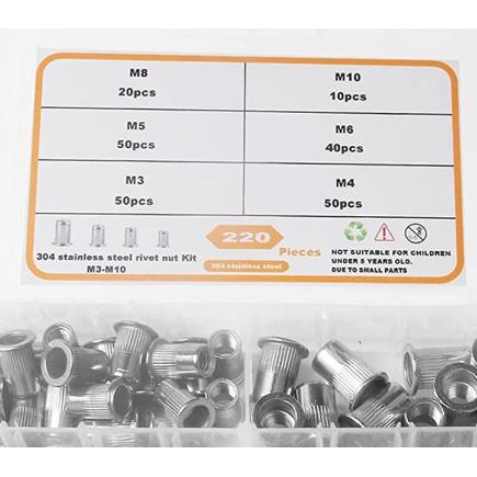 多规格组合套装螺母304不锈钢圆柱竖纹平头铆螺母彩锌竖纹铆螺母