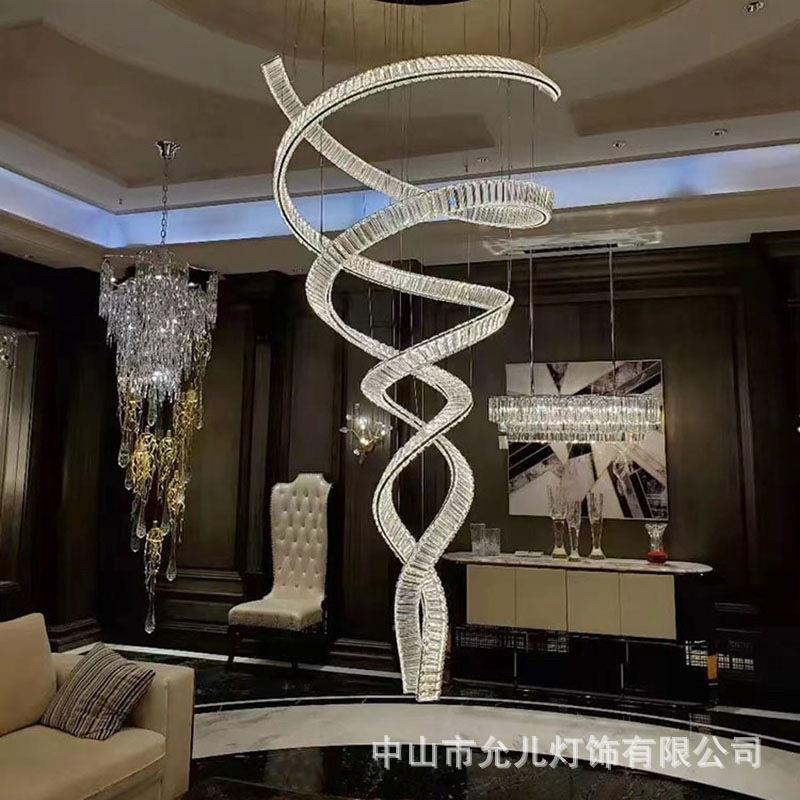 别墅挑高客厅大吊灯设计师轻奢艺术楼梯大厅灯具复式楼大气水晶灯