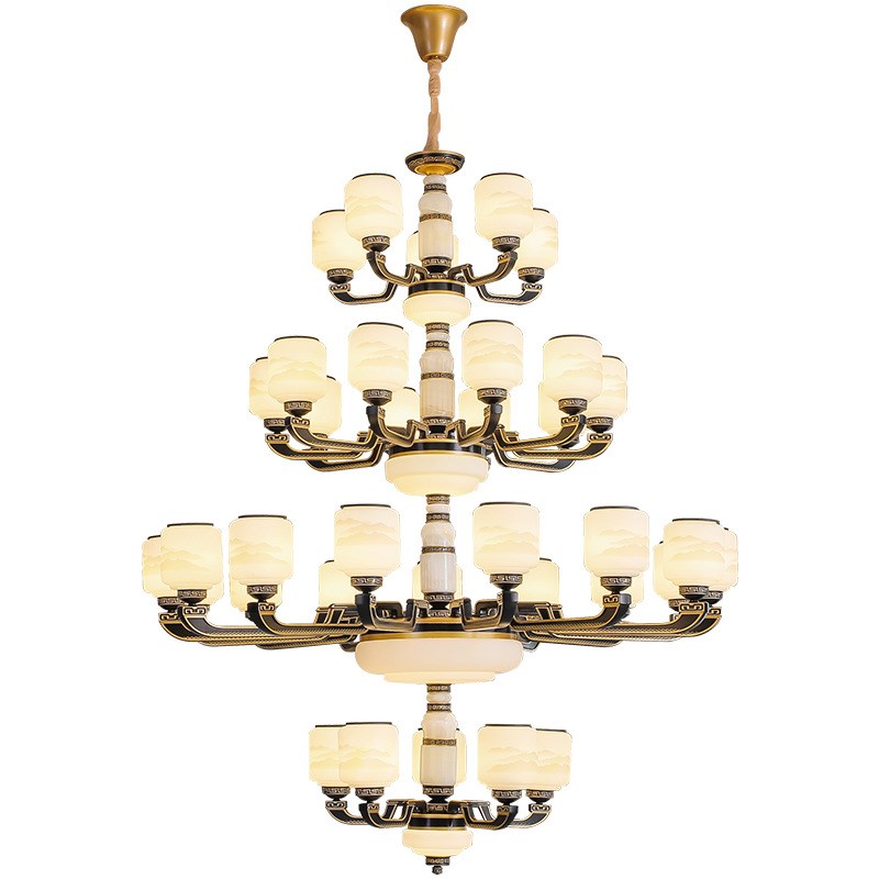 别墅大吊灯新中式客厅大堂u灯大气别墅农村自建房灯中空楼中楼大