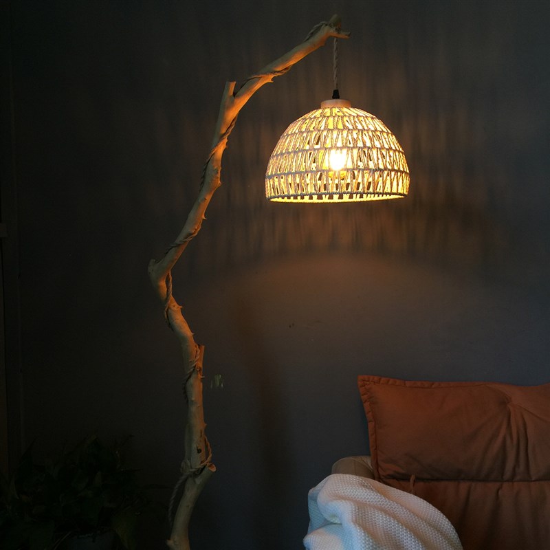 民宿干树枝落地i灯复古客栈样板房卧室床头原木氛围灯装饰灯调光