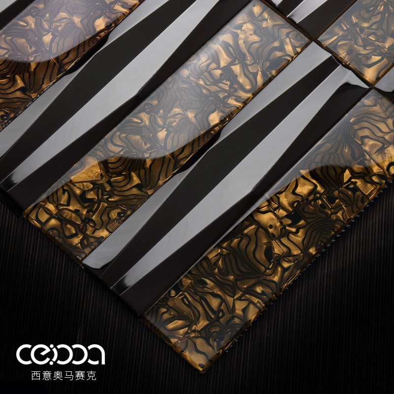 欧式古典长条金属玻璃马赛克瓷砖会所餐厅M酒店乱纹艺术装饰背景