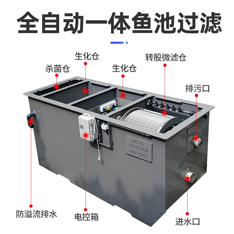 鼓化股转水产养殖生滚筒转过滤水工业级滤自动循环鱼池机一体机微