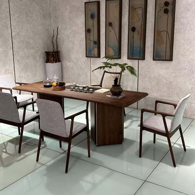 新中式北美黑胡桃实木茶桌椅组合现F代茶室禅意定制茶荟办公室泡