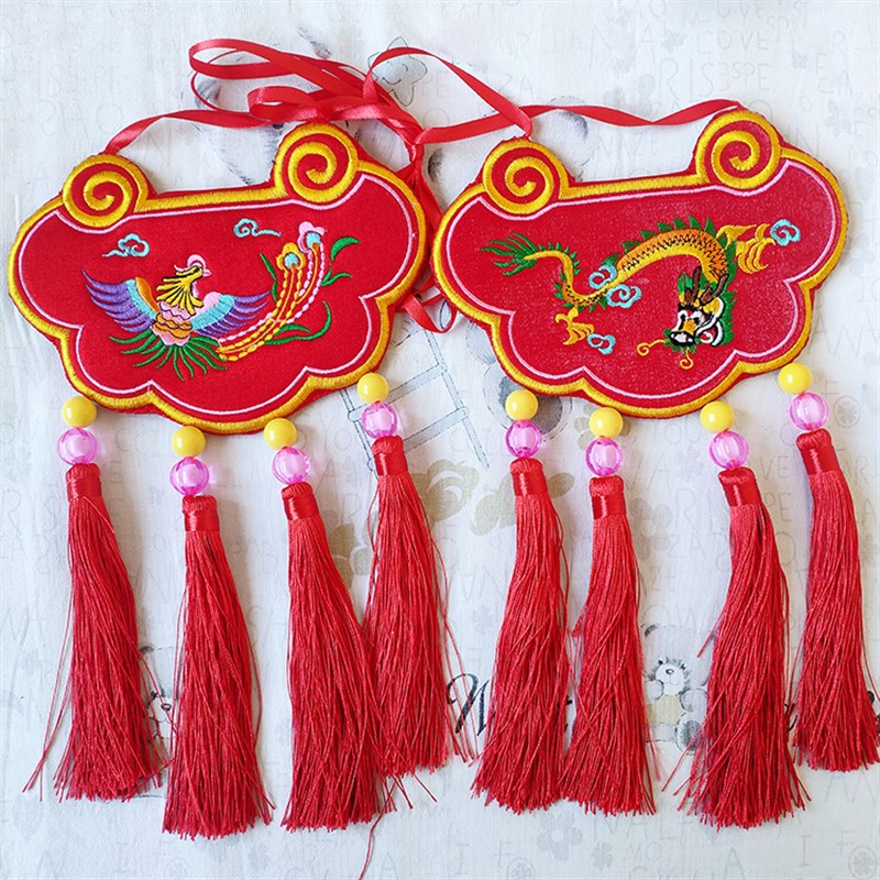 手工刺绣婚庆鸳鸯/龙凤锁锁y一对庆阳香包订婚锁结婚锁民间工艺