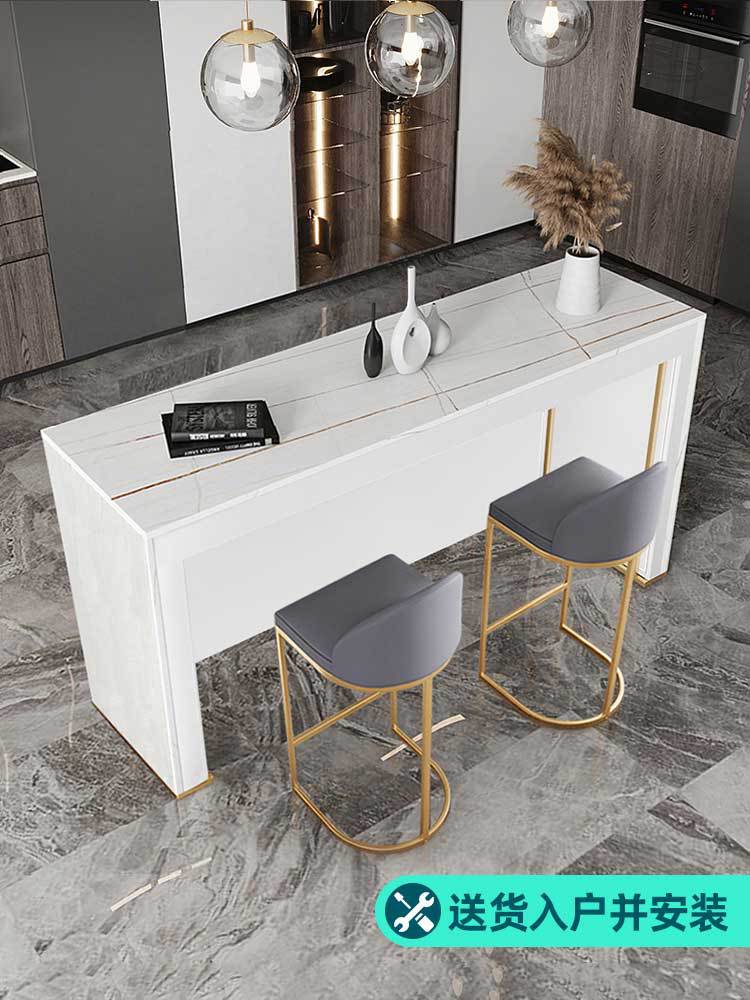 轻奢岩板吧台桌家用中岛台餐桌一体开放式厨房客厅大理石高脚实木