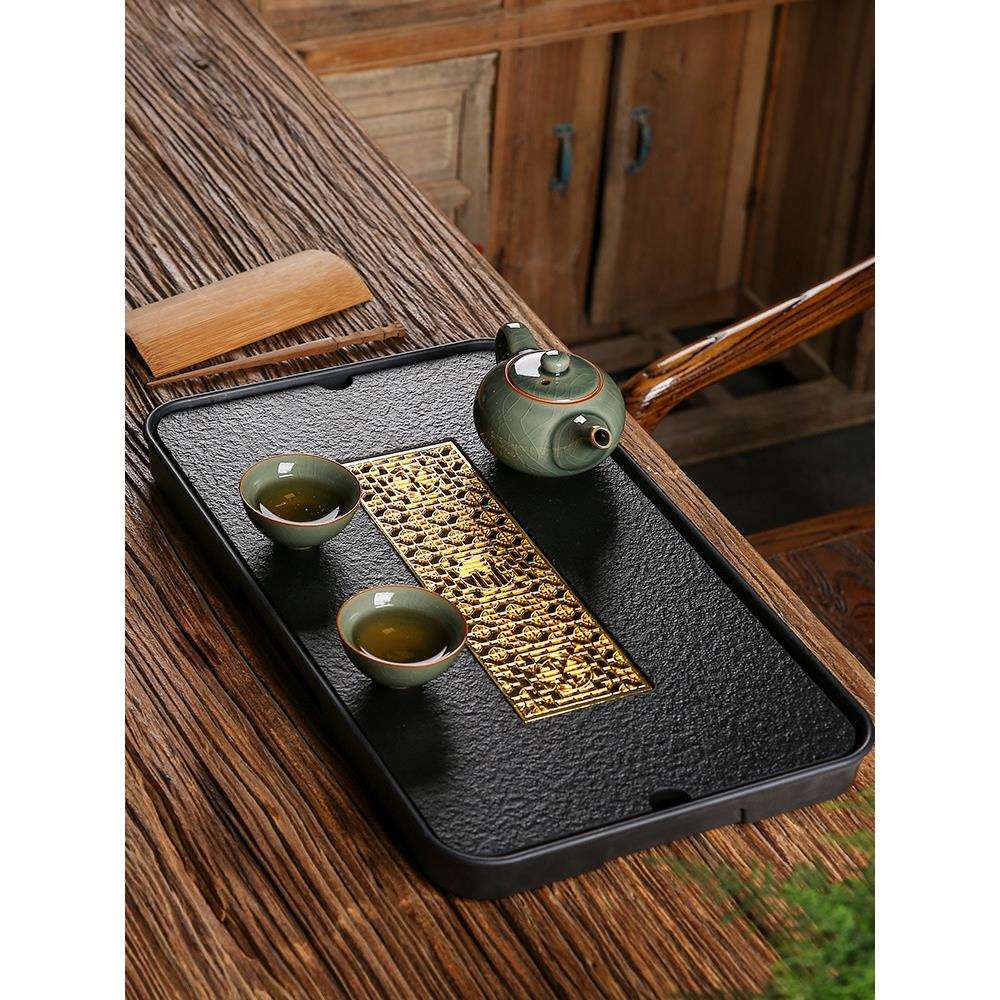 茶盘家用仿乌金石头轻奢现代功夫干泡台简约托盘茶具茶海小型