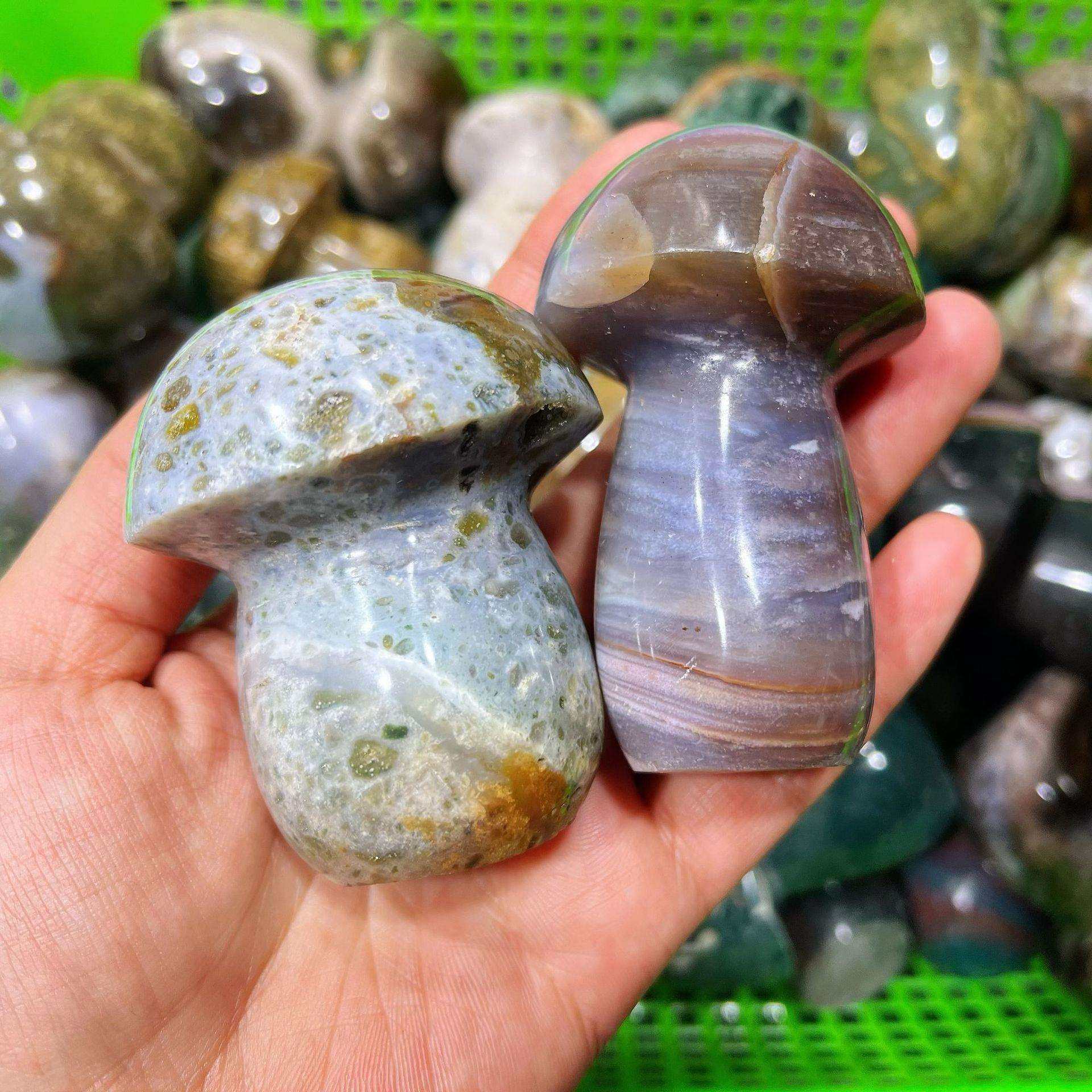 天然海洋碧玉蘑菇海洋玛瑙小蘑菇雕刻件家具办公摆件水晶小饰品