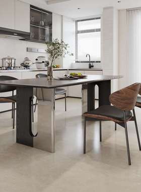 意式极简餐桌复古风大小户型客厅长方形小户型实木岩板餐桌椅组合