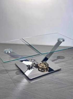 Astrolab北欧经典设计师不锈钢玻璃方形茶几意式旋转式机械茶几