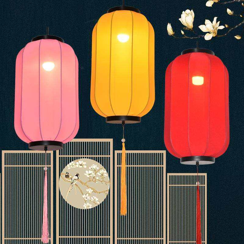 吊灯新中式布艺餐饮火锅店餐厅饭店阳台古风灯具仿古冬瓜灯笼