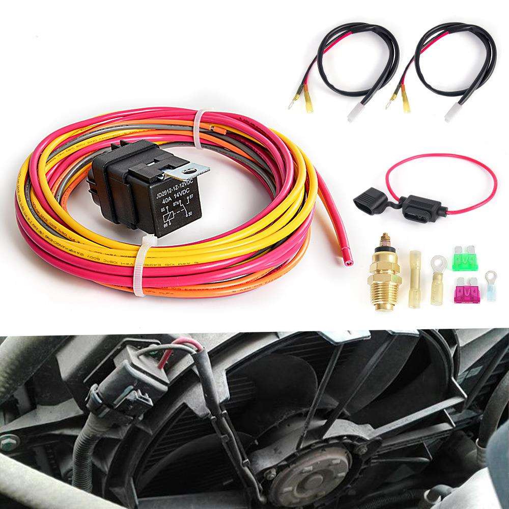 185开165关双电动冷却风扇恒温器线束 12V40A汽车继电器线束套件
