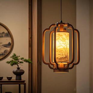 新中式入户玄关过道吊灯宋式美学中国风禅意复古茶室庭院走廊吊灯