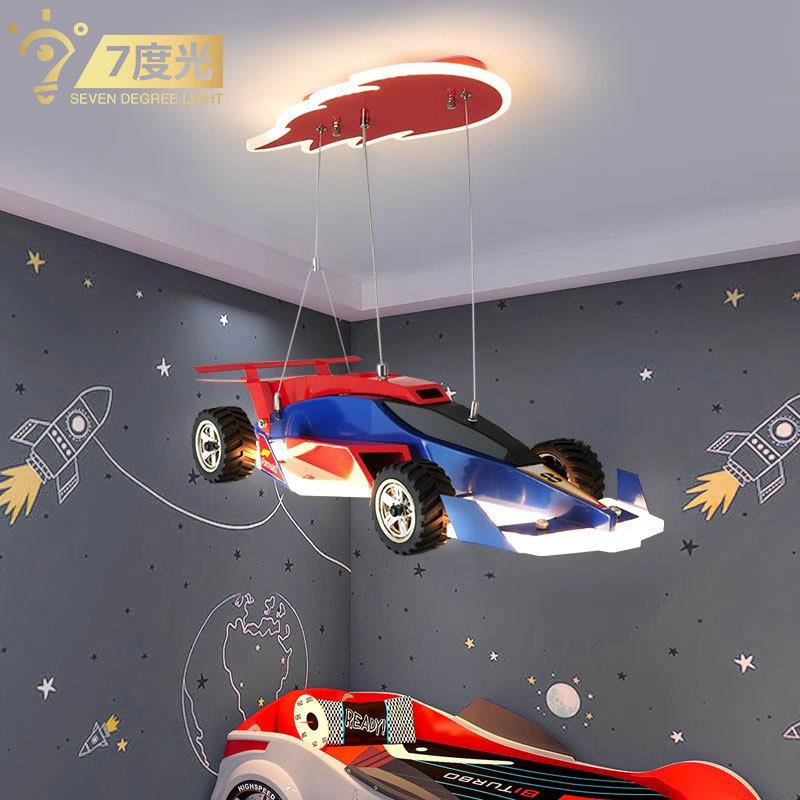 【跨境】儿童房吊灯男孩卧室灯F1方程式赛车模型灯童装店赛车吊灯