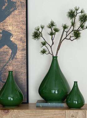 匠十三 新中式墨绿色陶瓷花瓶客厅家居软装饰品摆件日式装饰品