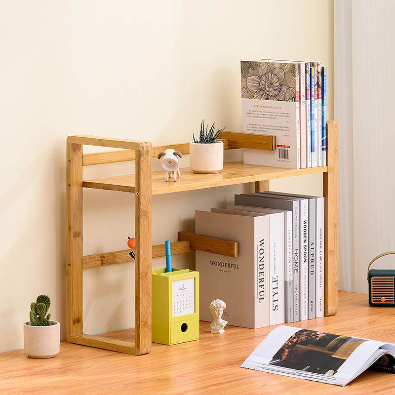 桌面书架收纳置物架二层简约实木宿舍可拆卸桌面立式书架学生书柜