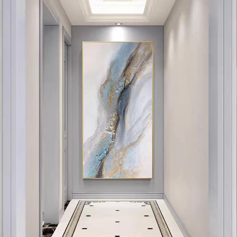 纯手绘赵无极风格抽象肌理画新中式客厅入户玄关挂画落地竖款油画