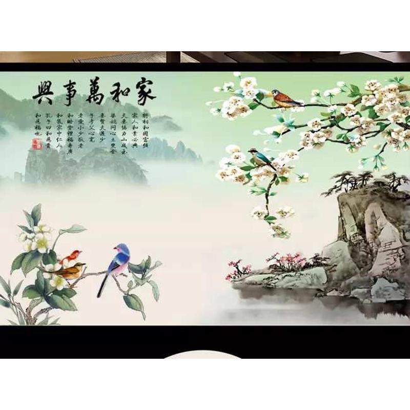 岩微晶石客厅家雕刻板和富贵3d大板大理石新中式瓷砖背景墙电视