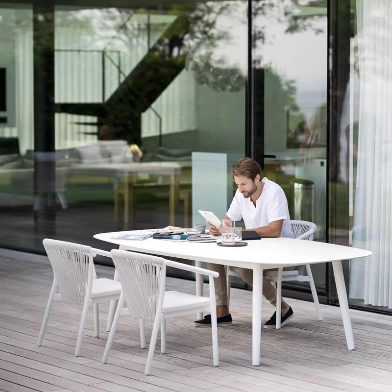 户外室外岩板餐桌椅藤编藤椅庭院露天阳台小花园休闲组合藤沙发椅