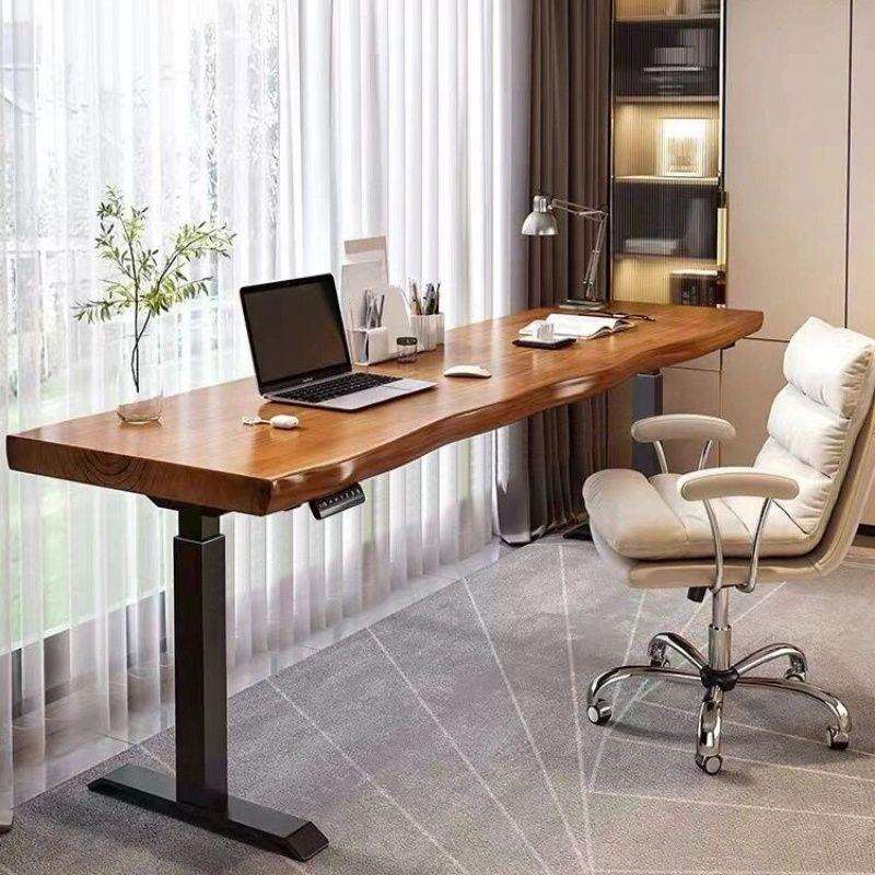 原木大板书桌学习办公电脑桌实木站立式工作台家用智能电动升降桌