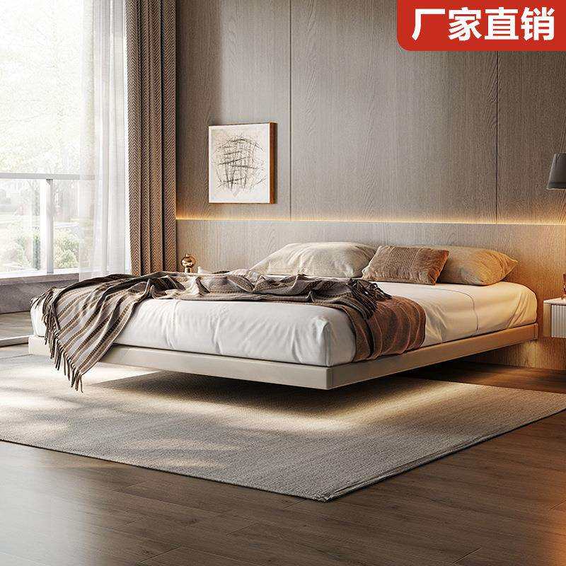 无床头悬浮床意式极简皮床现代简约主卧2.02.2米无靠背齐边双人床