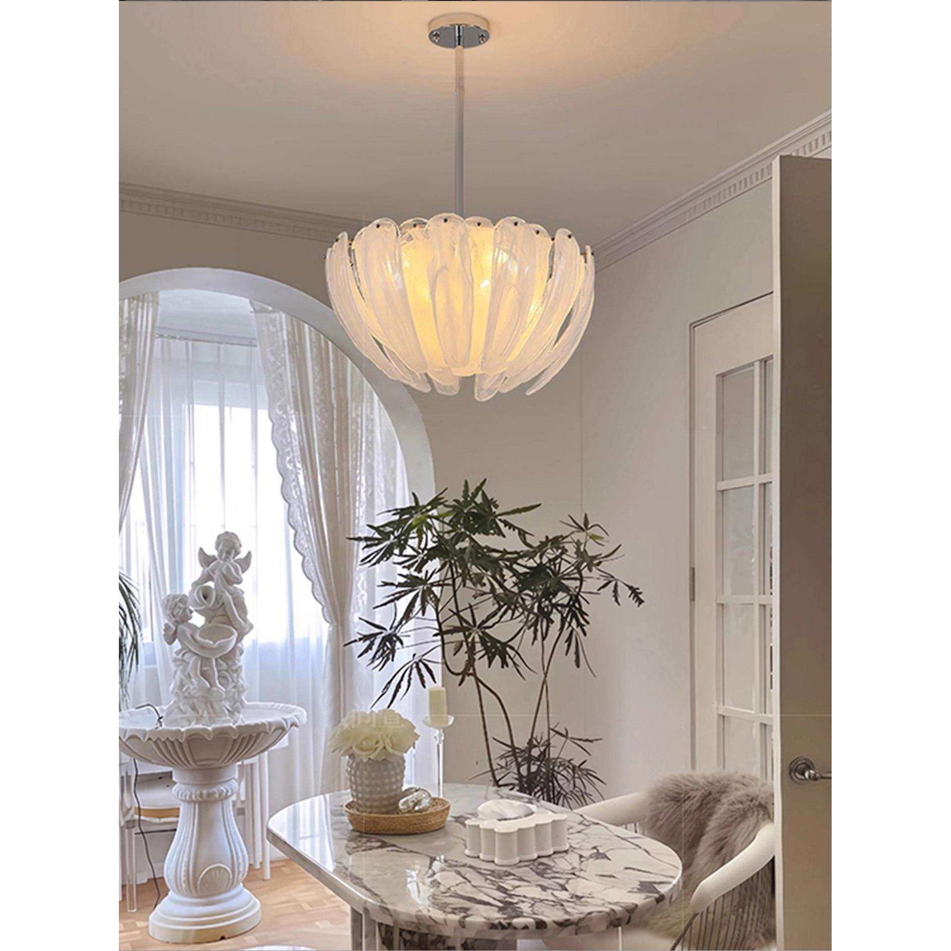 云雾羽毛玻璃卧室吊灯法式穆拉诺主卧氛围灯轻奢复古艺术餐厅灯具