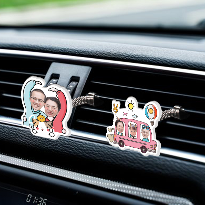 定制汽车空调出风口照片装饰车载香薰摆件K摇头情侣头像车内装饰