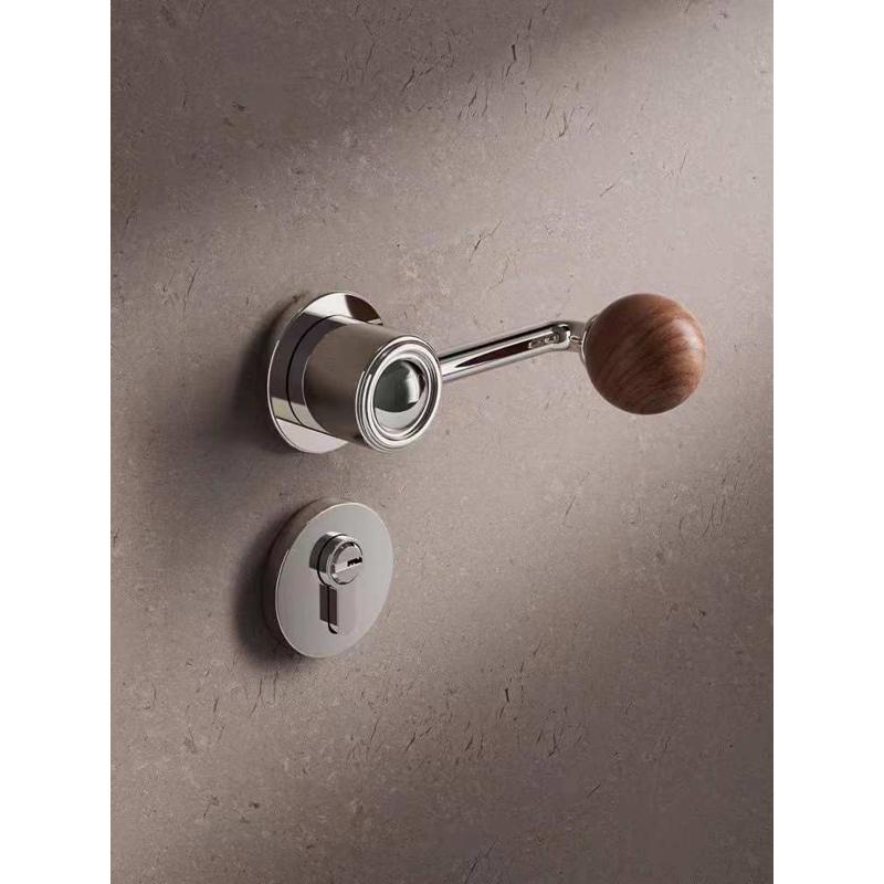 卧室门锁黑胡桃木室内静音u房门锁具家用分体磁吸房间门把手木门