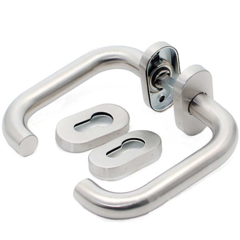 椭圆盖不锈钢防火门锁p把手双弯分体锁把手门锁把手木门金属门拉