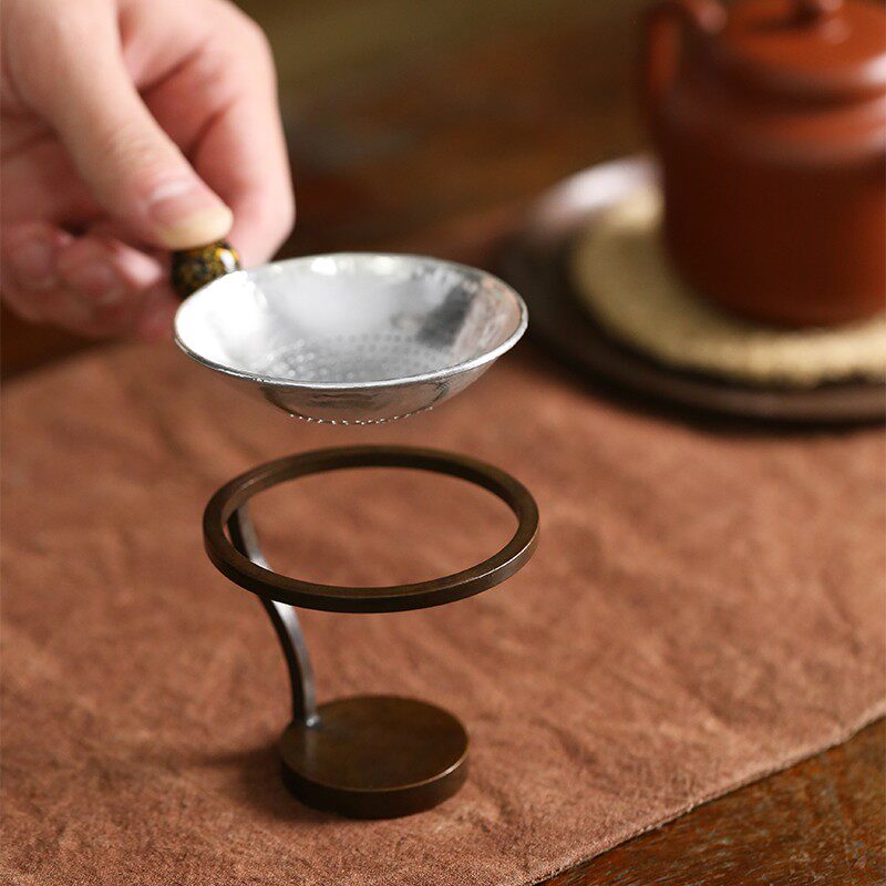 手工铜茶滤架家用茶漏托架日式茶漏网支架托架茶滤架子功夫茶具图片