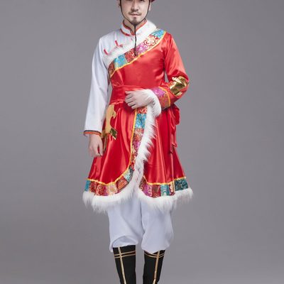 现代藏族男民族风男士筷子少数民族演出服蒙族成人舞蹈服蒙古服装