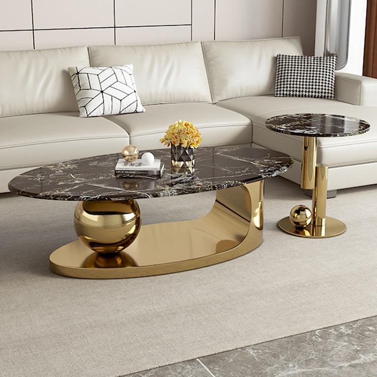 岩板轻奢茶几现代简约家用小户型意式客厅设计师椭圆形茶几桌新款