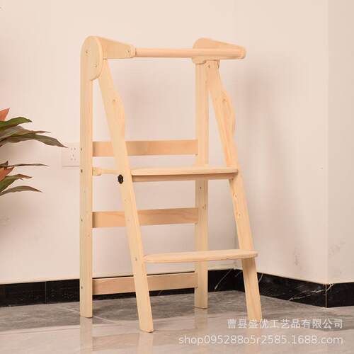 跨境儿童洗漱台实木学习塔站凳带扶手可折叠便携式防滑宝宝脚踏凳