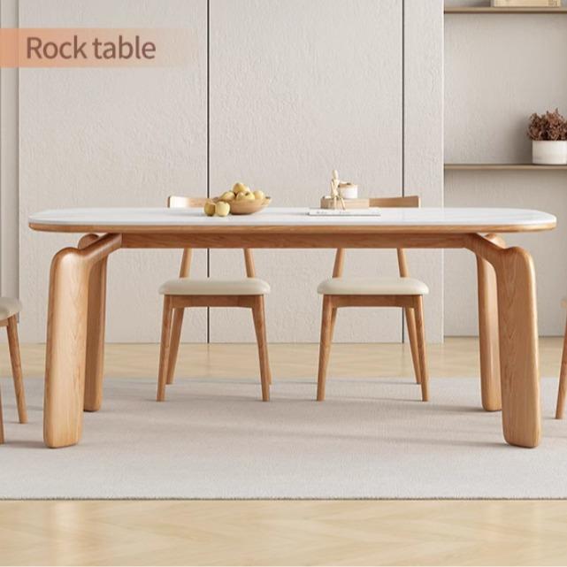 餐桌椅组合现代简约家用小户型原木风实木岩板吃饭茶几桌子