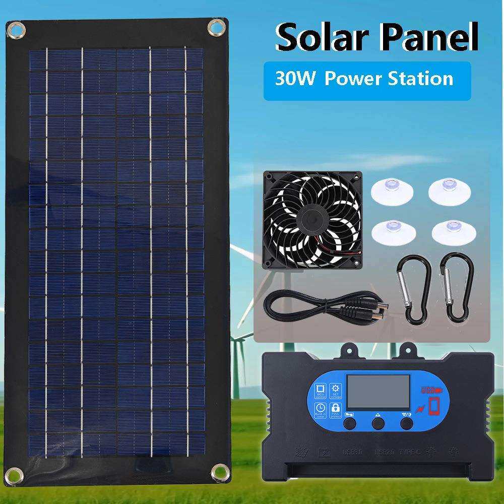 跨境电商多晶10W太阳能能电池板 10-100A控制器 风扇排气套装Sola