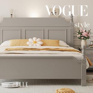 白蜡木莫兰迪灰储物床实木床现代简约大床主卧一米八双人床实木床