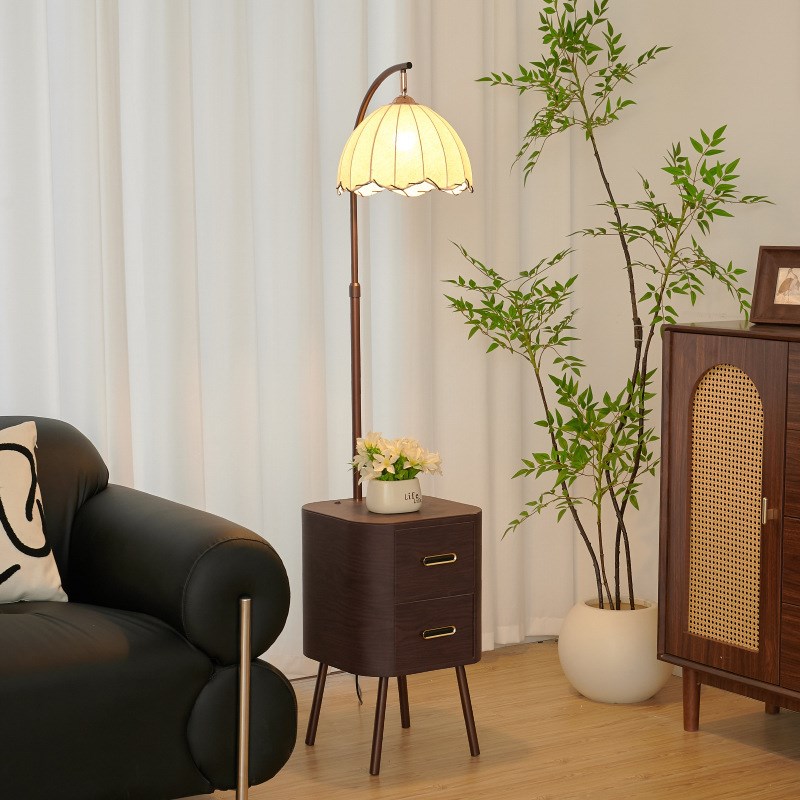 中古风落地灯客厅卧室床头柜氛围沙发旁边置物架法U式复古台灯一