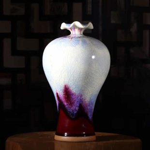 钧瓷摆件荷韵瓶陶瓷花瓶插花器中式家居客厅玄关书房博古架装饰品