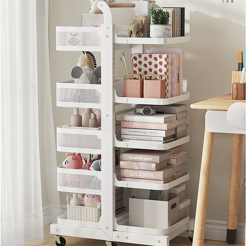 双面滚轮书架厨房置物架落地式卧室客F厅靠墙转角铁艺可移动收纳