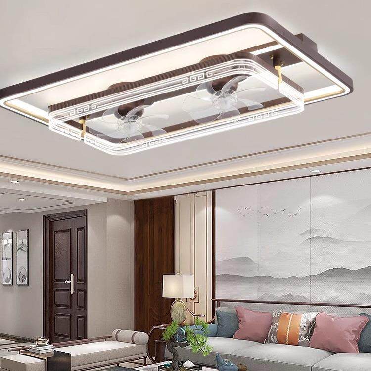 新中式客厅灯带风扇简约现代吸顶灯LED静音圆形餐厅灯书房卧室灯