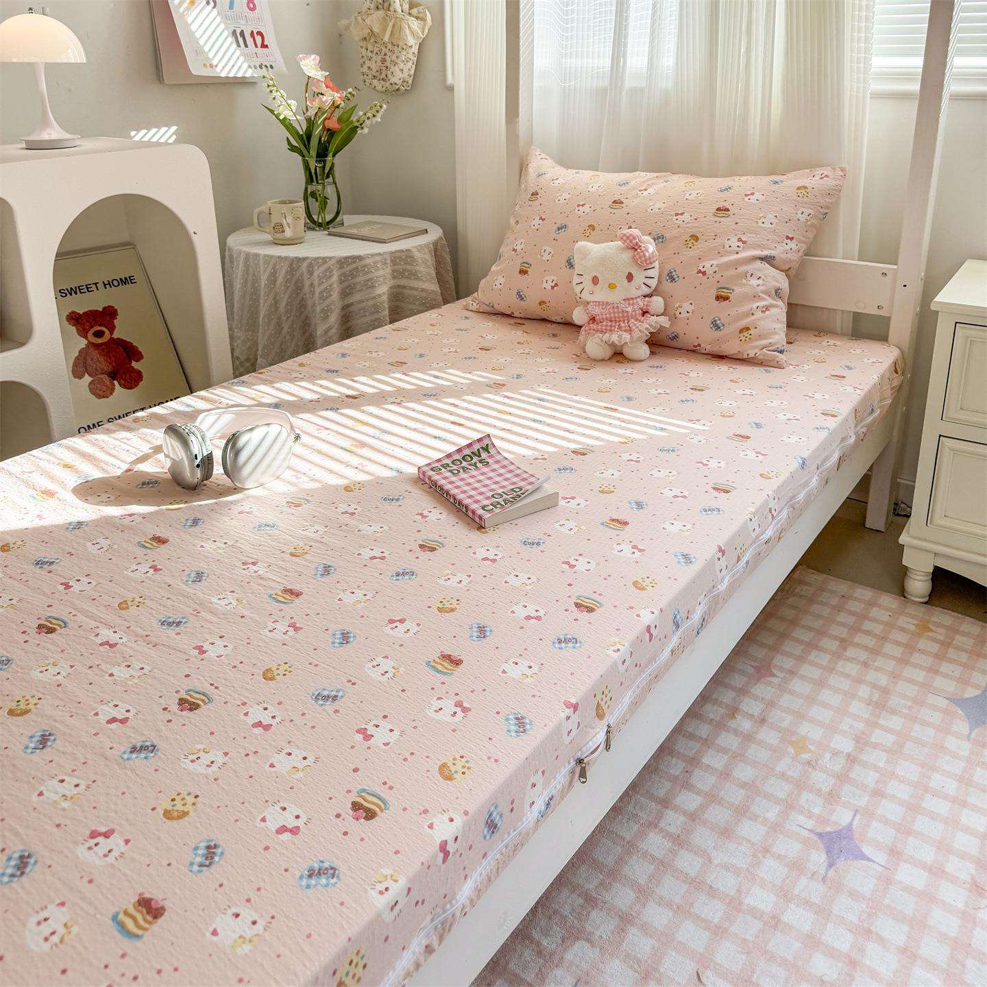 2025新款超柔双层纱学生宿舍单品印花床垫套防滑乳胶保护套床褥套