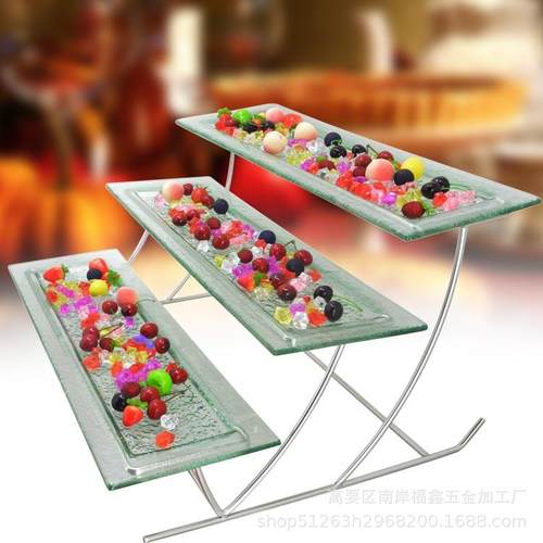 不锈钢三层风帆食物展示架 餐厅桌面摆台 自助餐茶歇小吃点心架