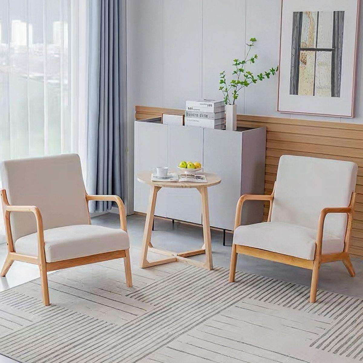 现代简约北欧布艺休闲可拆洗单人沙发小户型客厅阳台实木桌椅组合