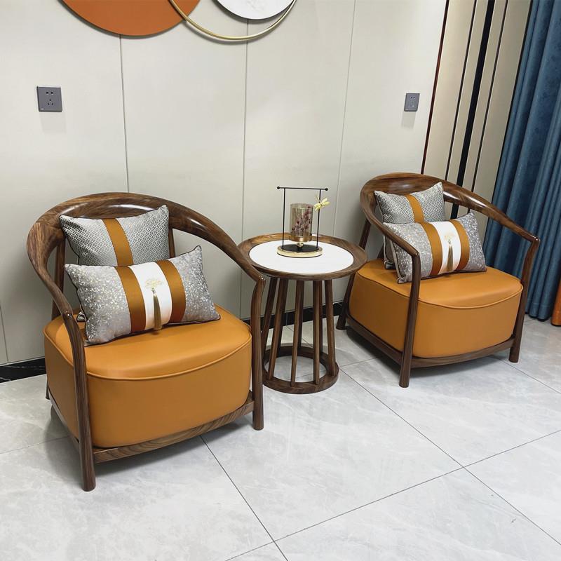 新中式乌金木休闲椅全实木太师沙发椅茶室家用客厅阳台圈椅三件套