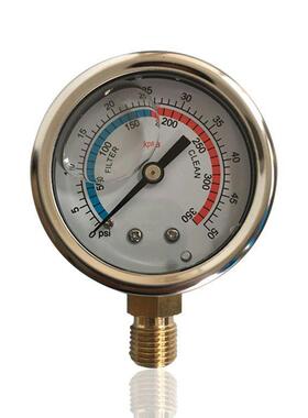 沙缸砂缸过滤耐震压力表不锈钢径向YB50 50PSI 350KPA 280KPA厂销