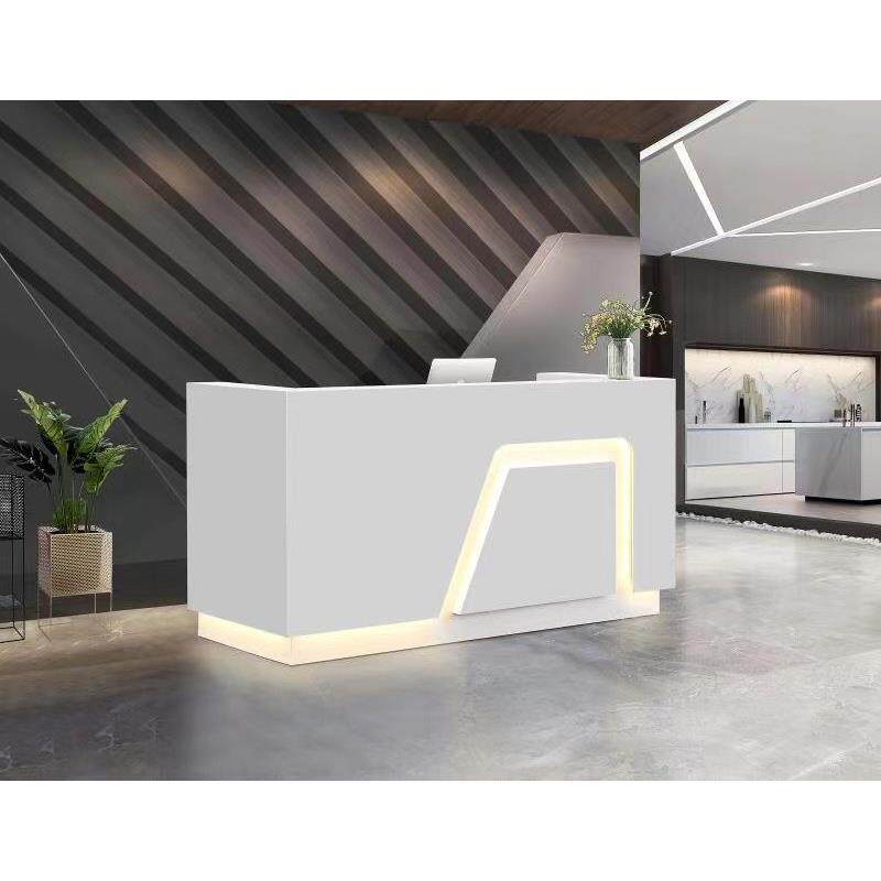 前台亮光烤漆带灯光接待台公司商场超市简约时尚吧台收银异形柜台
