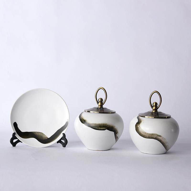 新中式陶瓷家居储物罐样板间玄关茶几酒柜书房一笔墨水陶瓷摆件
