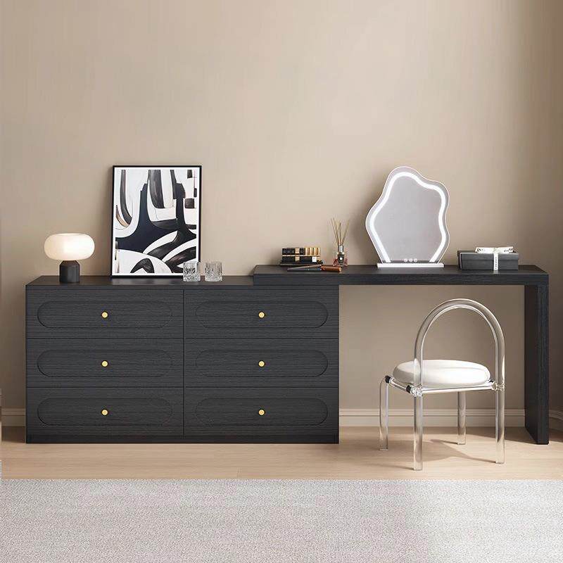 奶油风轻奢梳妆台岩板台面旋转妆台斗柜二合一可伸缩实木卧室家具