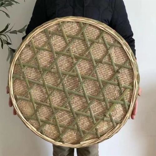 竹编圆簸箕d竹制品有孔竹筛无孔筛子家用晾晒酒店装饰竹匾手工制