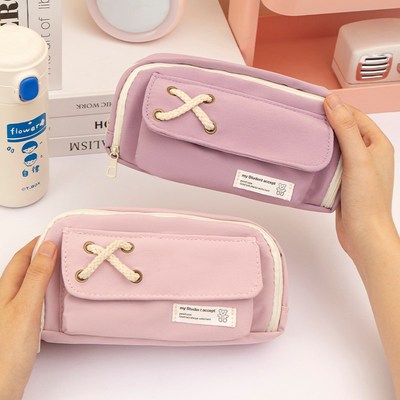 纯色简约笔袋大容量分层女孩男孩中小学生I2023新款收纳文具铅笔